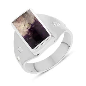 Sterling Silver Blue John King's Coronation Hallmark Small Oblong Ring D