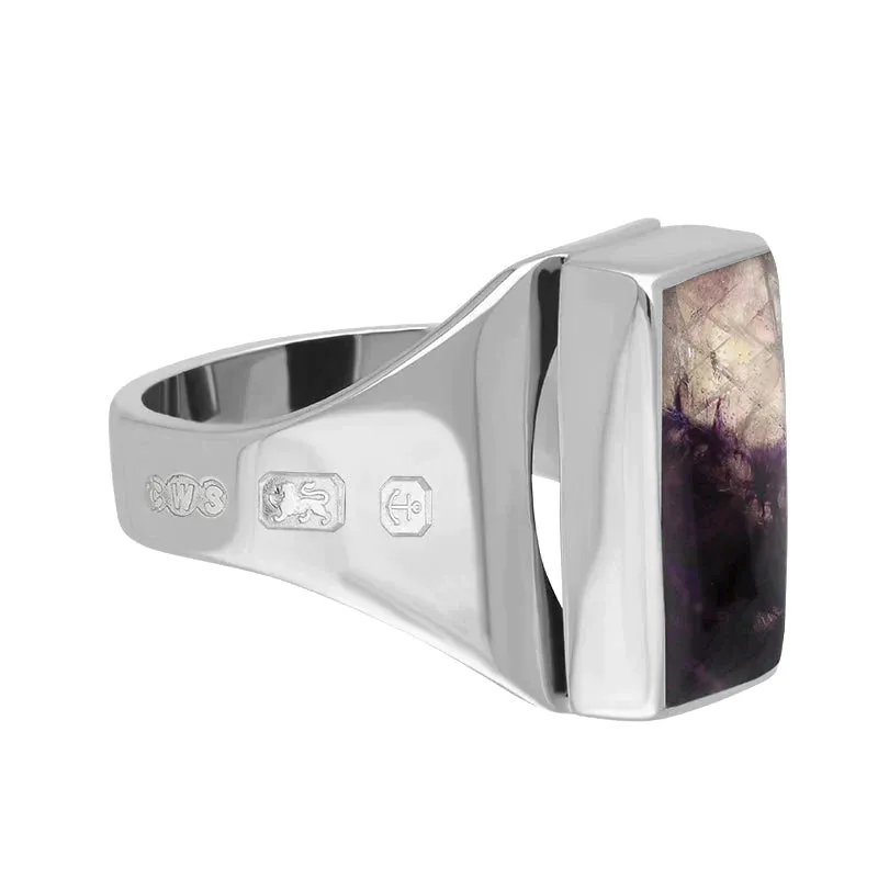 Sterling Silver Blue John King's Coronation Hallmark Small Oblong Ring D