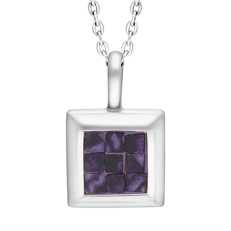 Sterling Silver Blue John Mosaic Set Square Necklace D