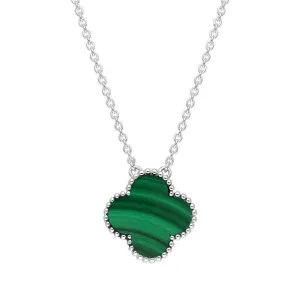 Sterling Silver Malachite Bloom Large Four Leaf Clover Ball Edge Chain Necklet