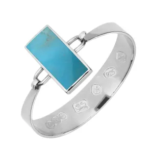 Sterling Silver Turquoise Oblong Stone Heavy Bangle