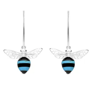 Sterling Silver Turquoise Whitby Jet Bee Small Hook Earrings