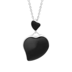 Sterling Silver Whitby Jet Abstract Double Heart Necklace