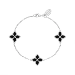 Sterling Silver Whitby Jet Eden Marquise Flower Bracelet