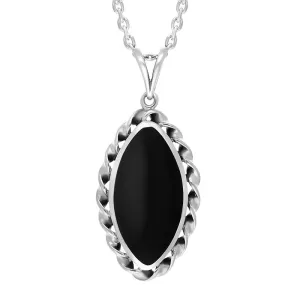 Sterling Silver Whitby Jet Marquise Twist Frame Necklace D
