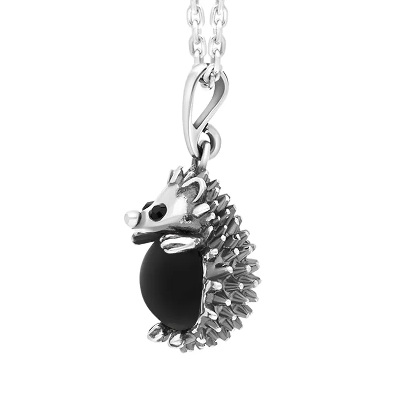 Sterling Silver Whitby Jet Medium Hedgehog Necklace