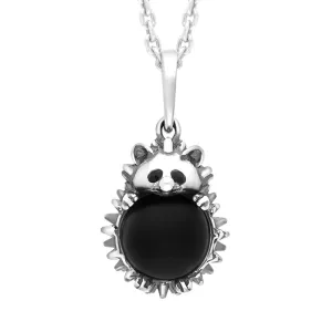 Sterling Silver Whitby Jet Medium Hedgehog Necklace