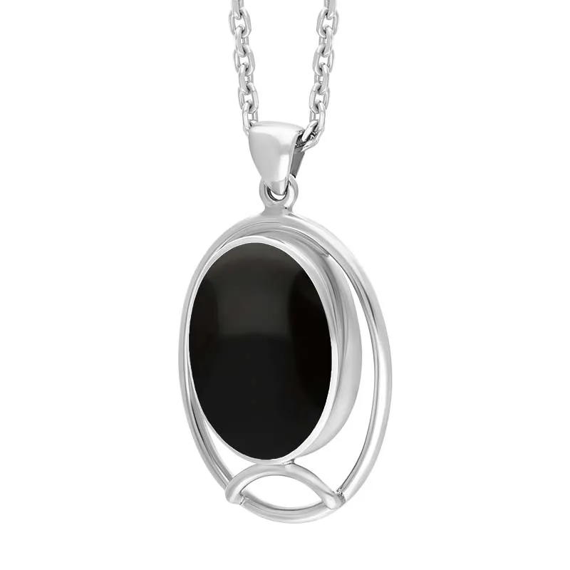Sterling Silver Whitby Jet Oval Open Frame Necklace