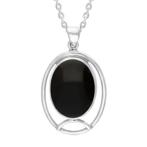 Sterling Silver Whitby Jet Oval Open Frame Necklace