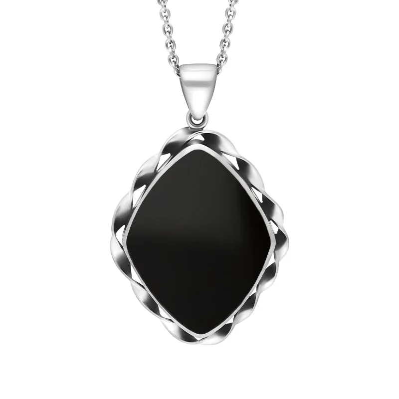Sterling Silver Whitby Jet Rope Edge Necklace D