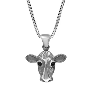 Sterling Silver Whitby Jet Small Cow Necklace