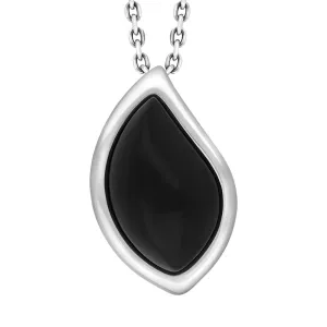 Sterling Silver Whitby Jet Small Leaf Necklace