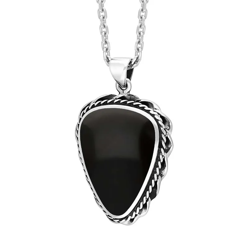 Sterling Silver Whitby Jet Triangle Rope Edge Necklace