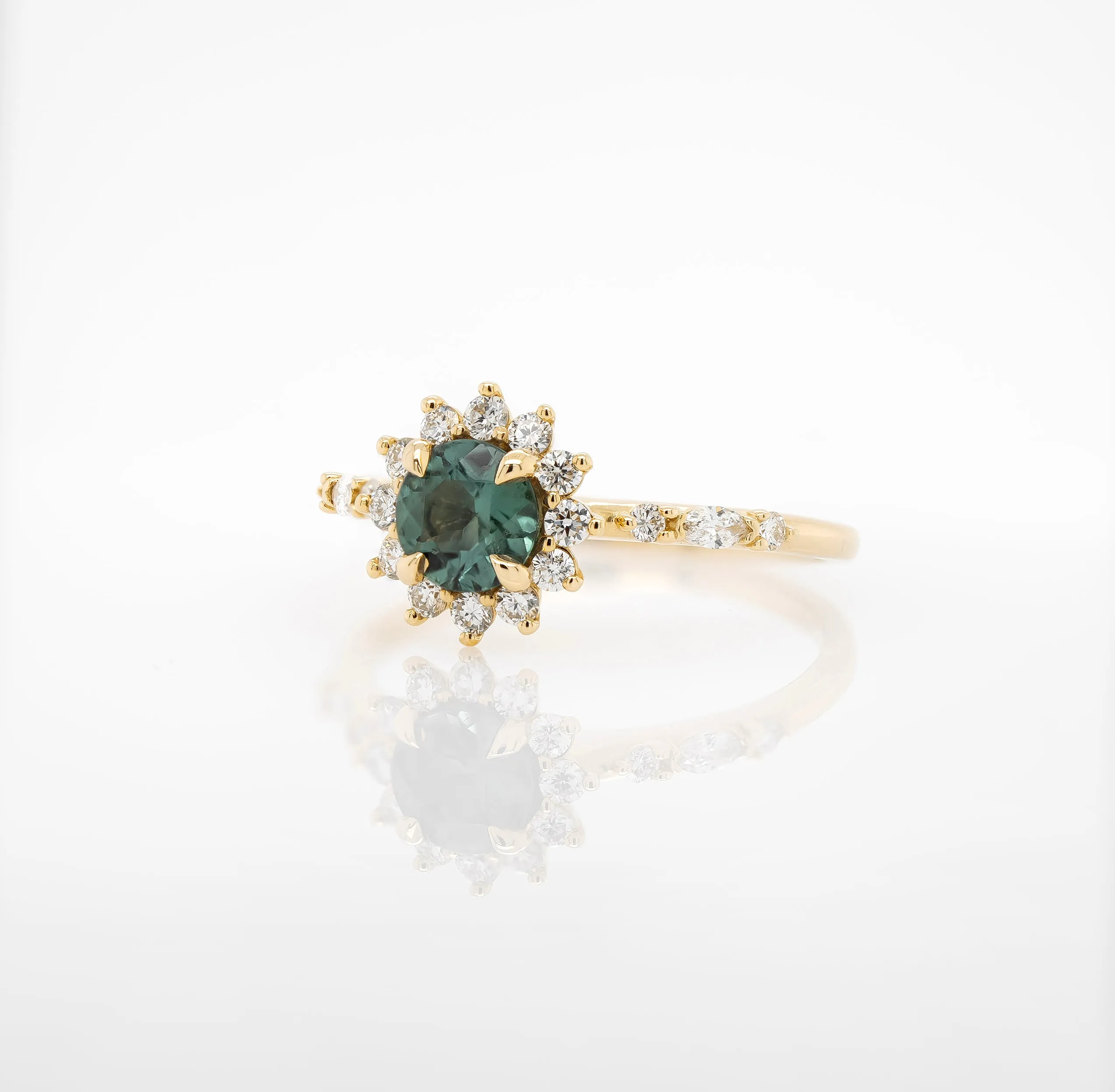 Teal Sapphire Halo Ring