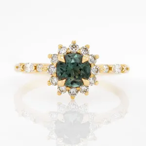 Teal Sapphire Halo Ring
