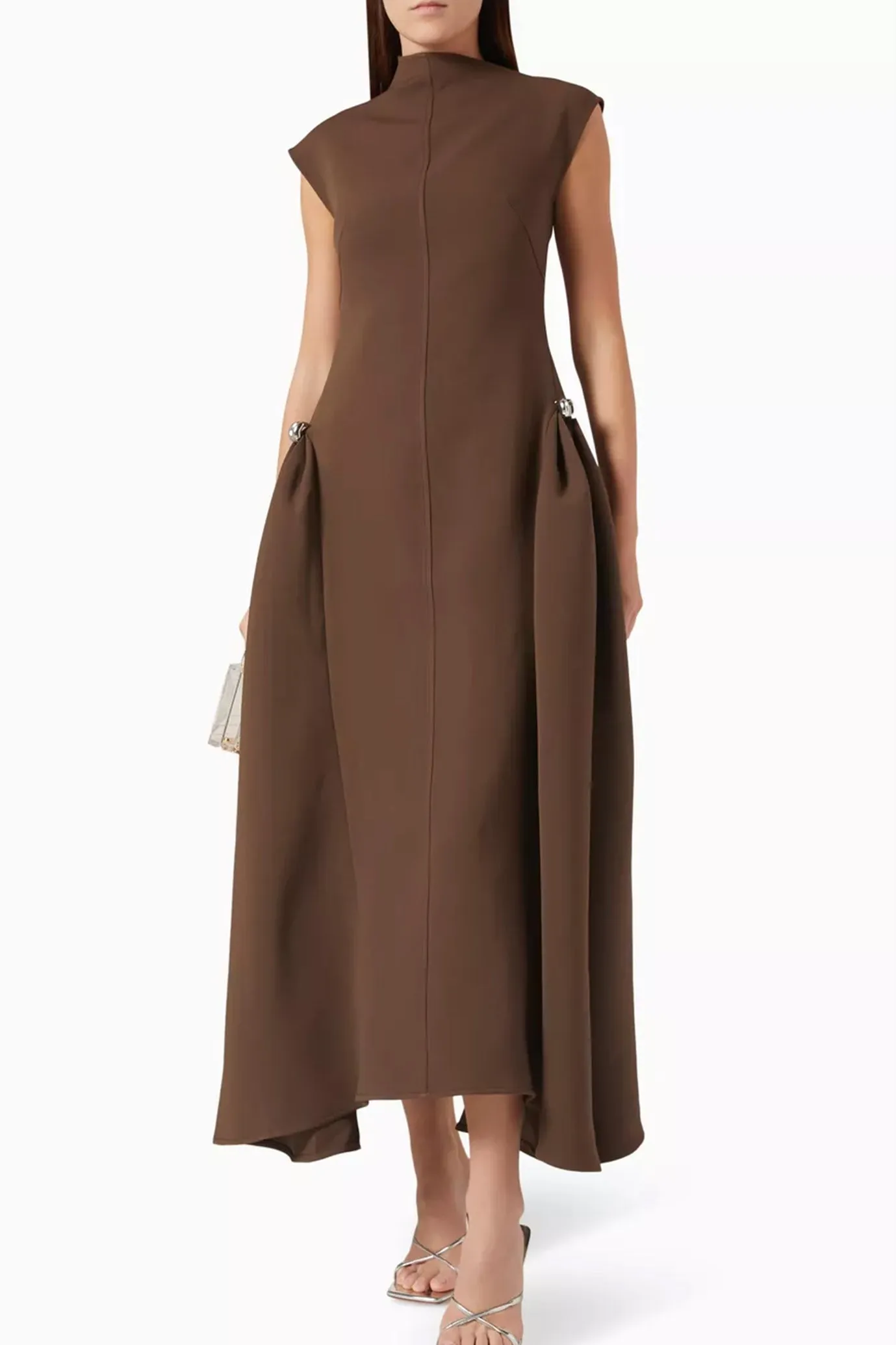 Tulipa Midi Dress in Twill Suiting Brown by CHATS by C.DAM
