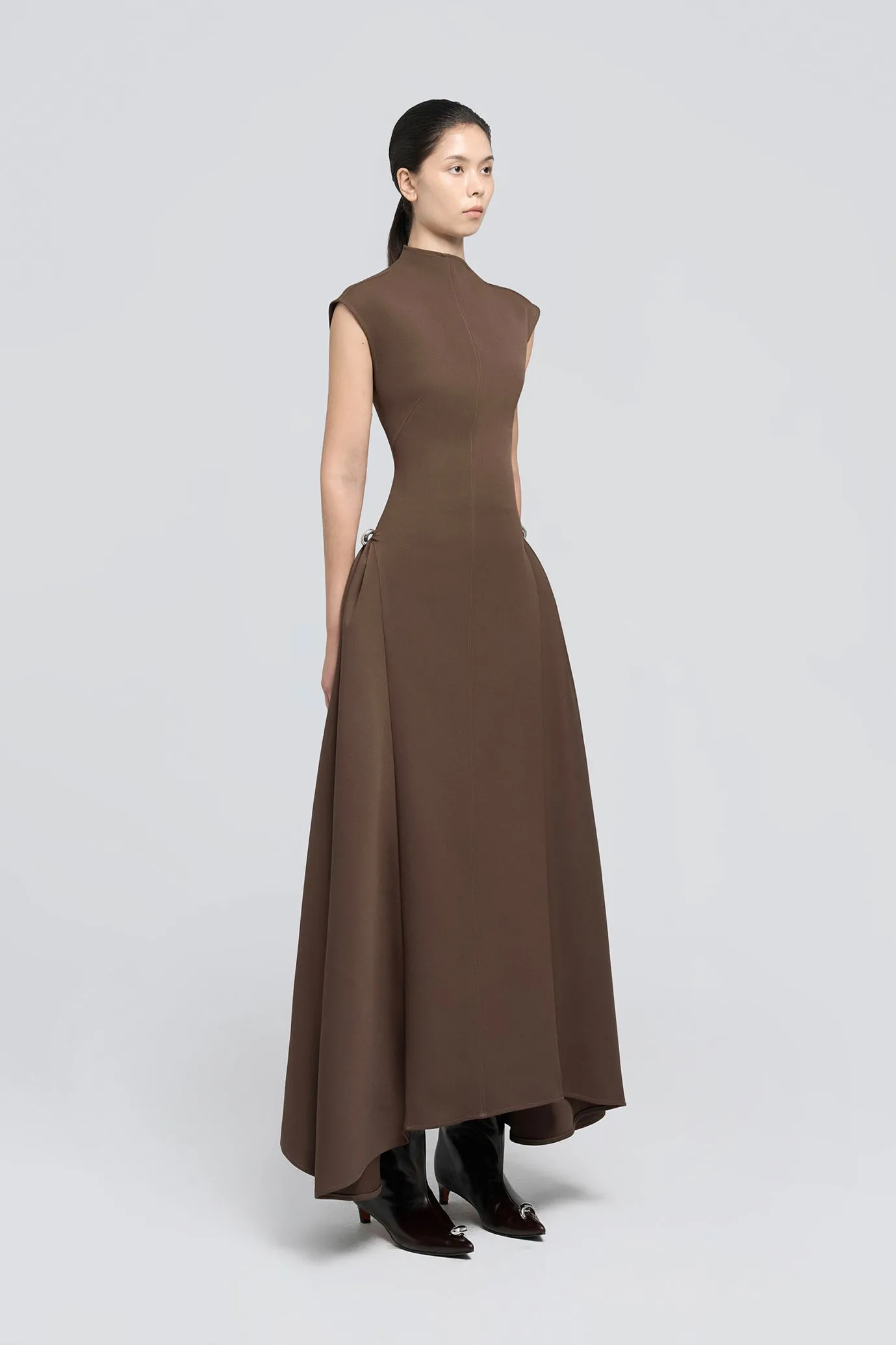 Tulipa Midi Dress in Twill Suiting Brown by CHATS by C.DAM