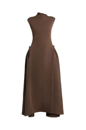 Tulipa Midi Dress in Twill Suiting Brown by CHATS by C.DAM