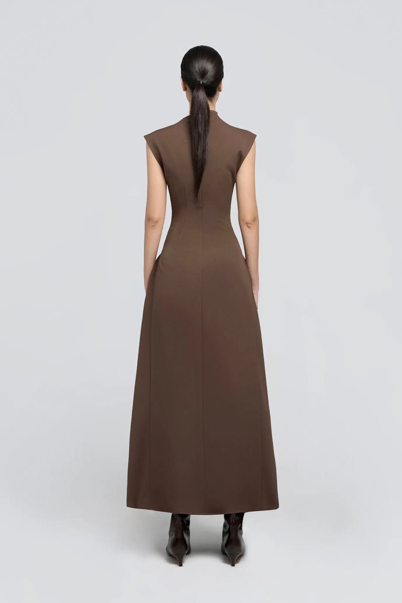 Tulipa Midi Dress in Twill Suiting Brown by CHATS by C.DAM
