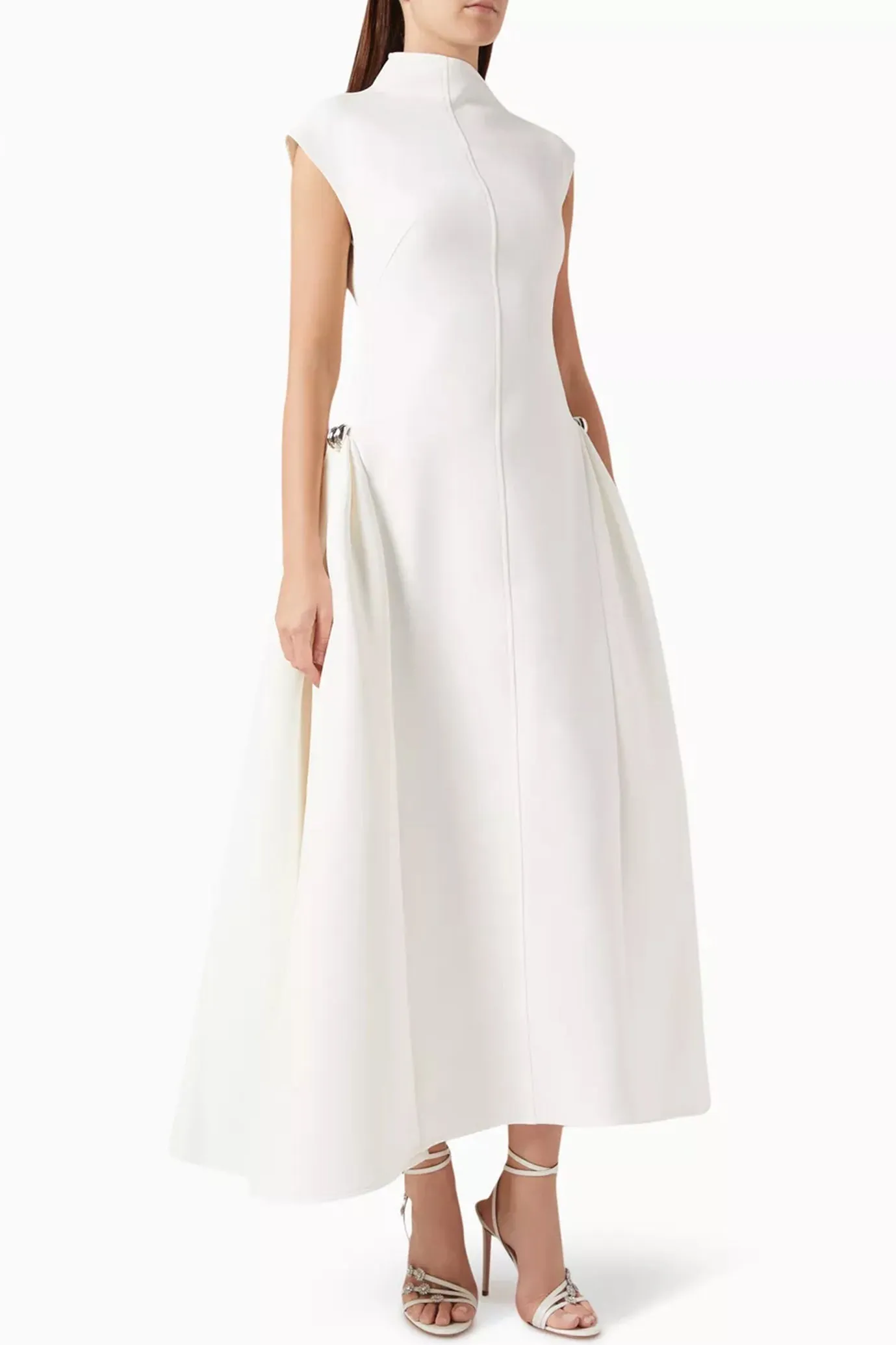 Tulipa Midi Dress in Twill Suiting White by CHATS by C.DAM
