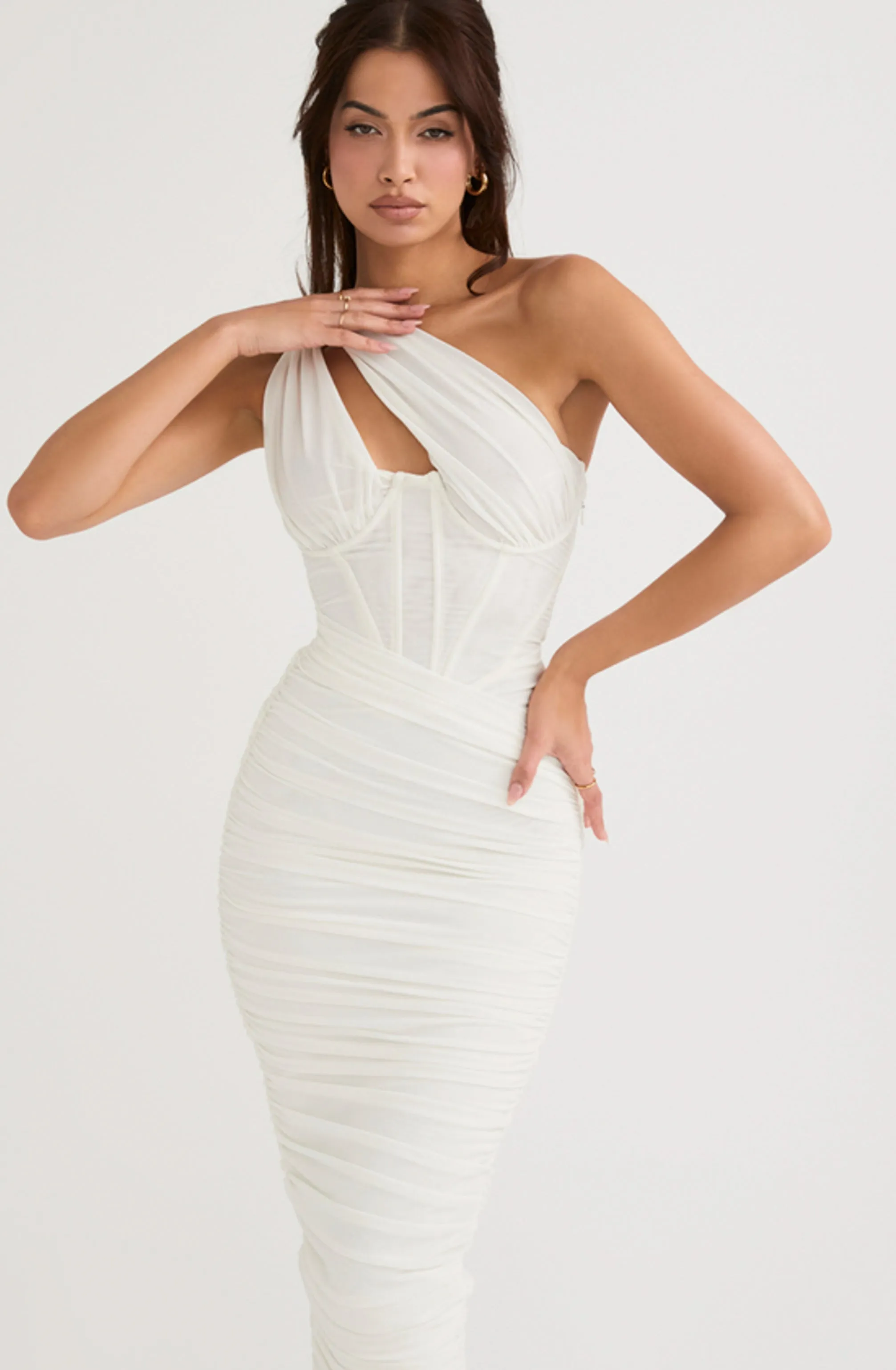 Valentina Ivory Asymmetric Cutout Midi by House of CB