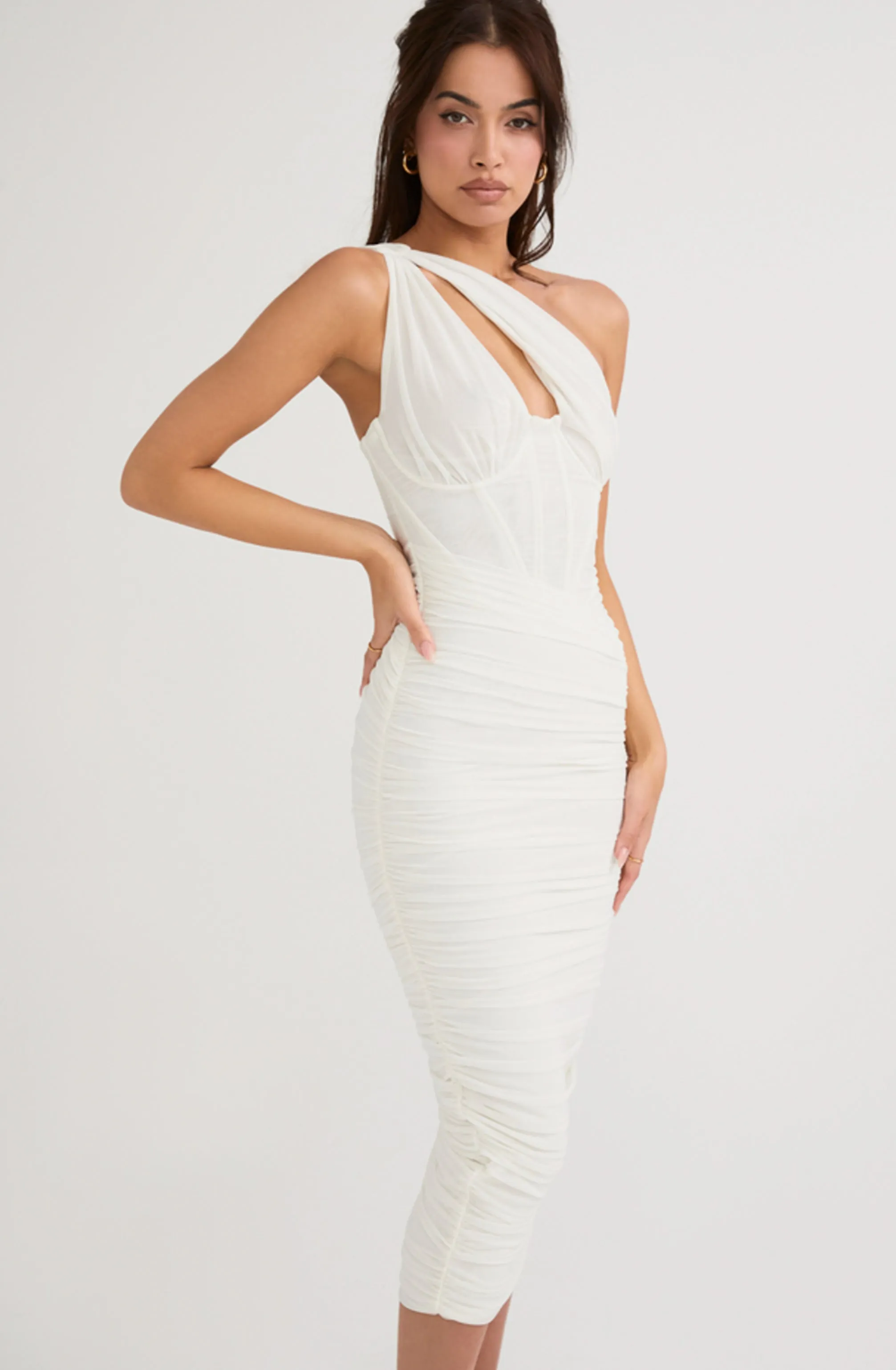 Valentina Ivory Asymmetric Cutout Midi by House of CB