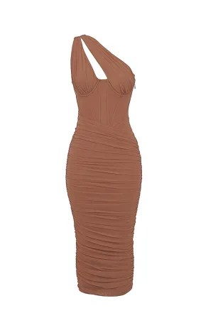 Valentina Mocha Asymmetric Cutout Midi by House of CB