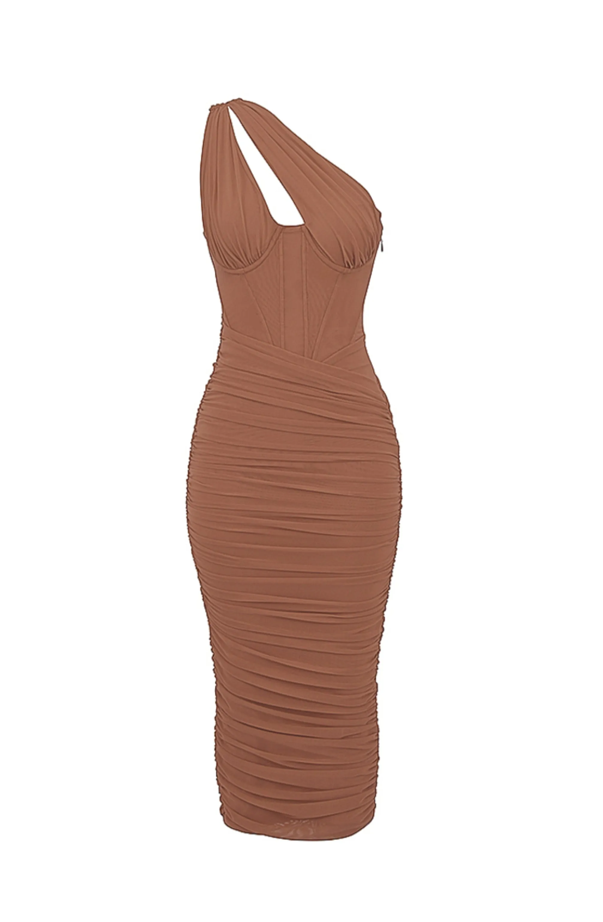 Valentina Mocha Asymmetric Cutout Midi by House of CB