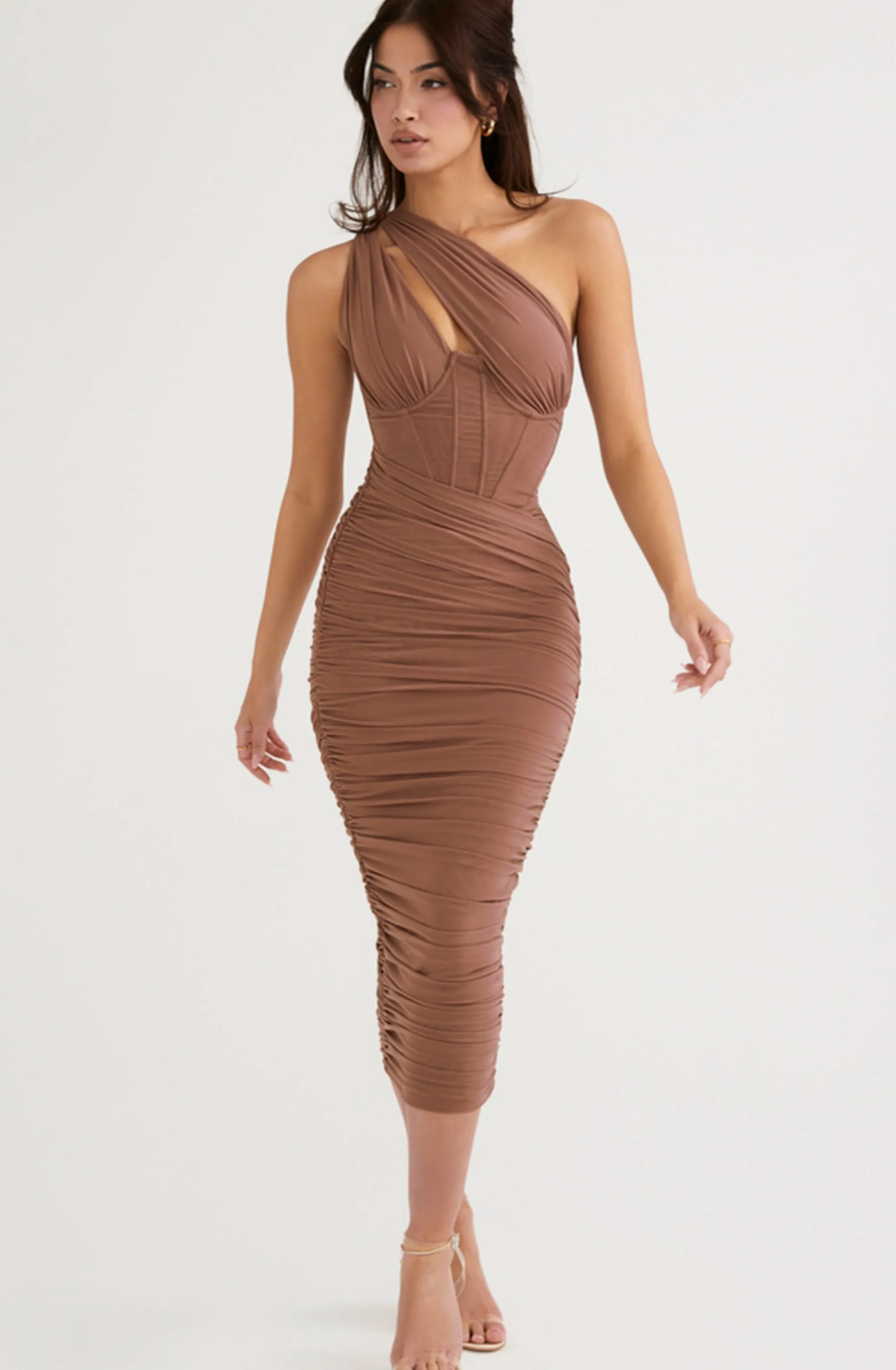 Valentina Mocha Asymmetric Cutout Midi by House of CB