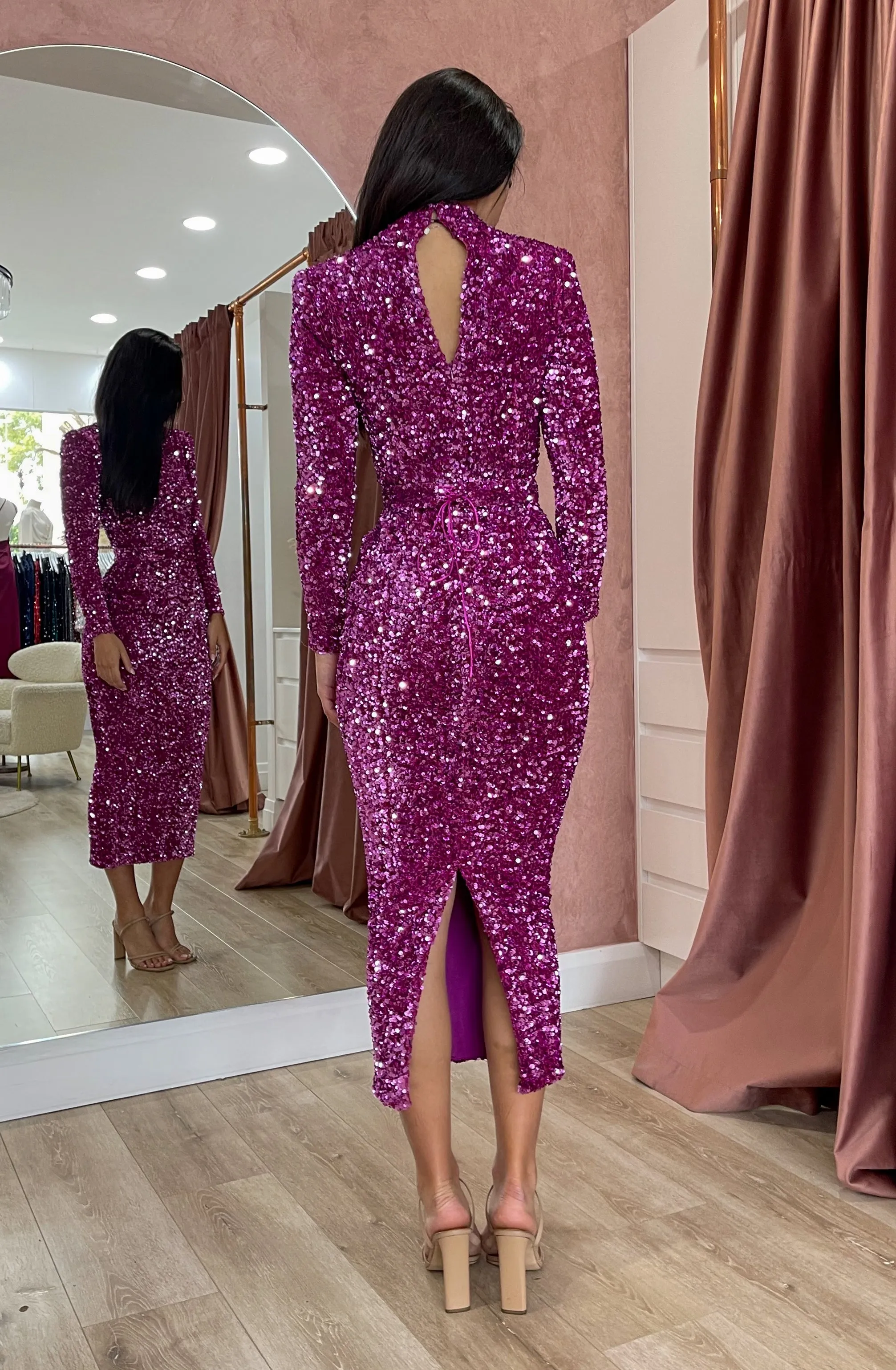 Vixen Sequin Midi Magenta by HSH