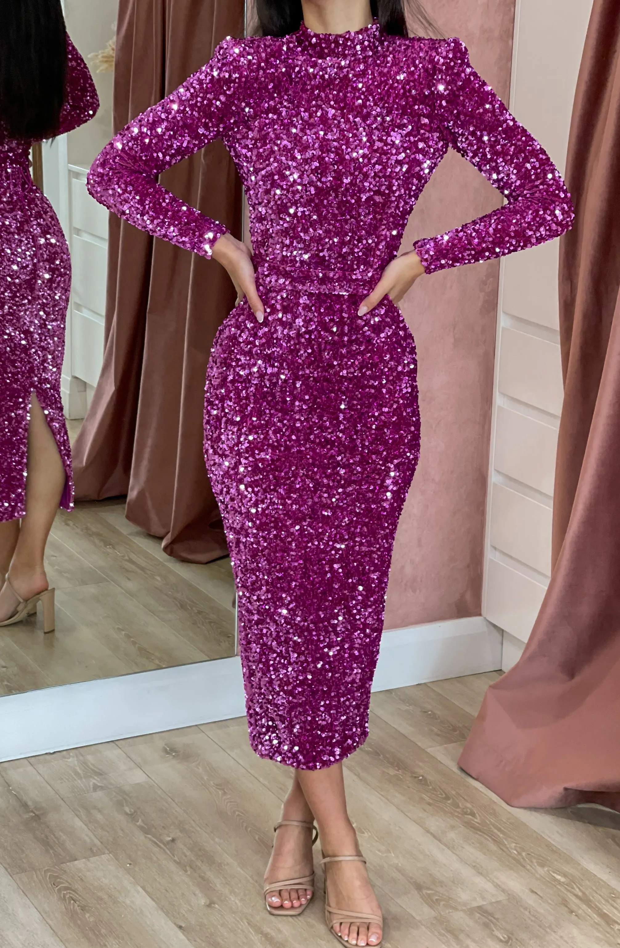Vixen Sequin Midi Magenta by HSH
