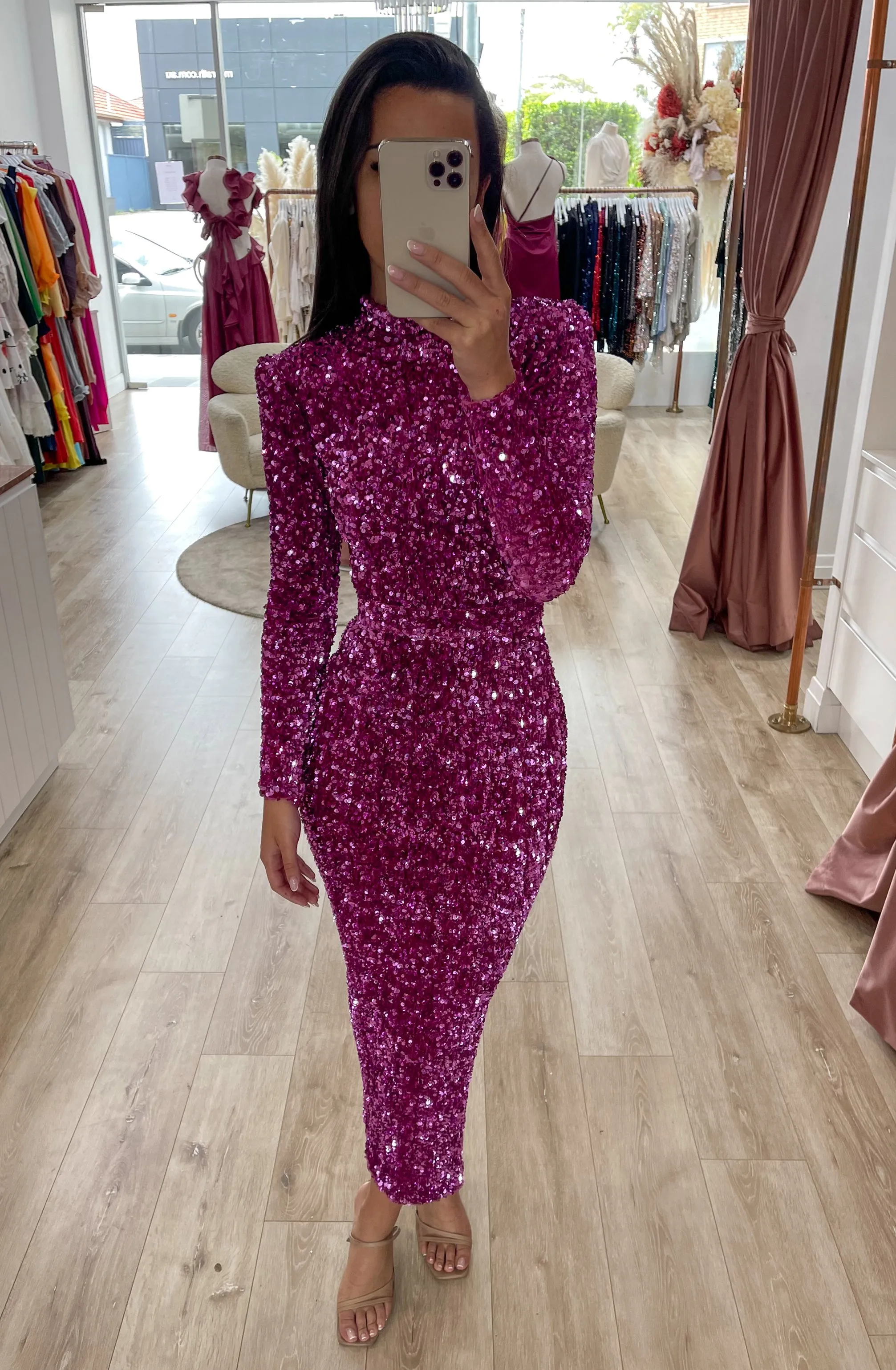 Vixen Sequin Midi Magenta by HSH