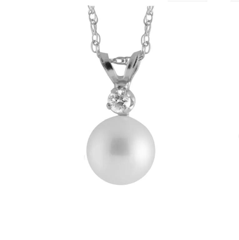 White Chinese Akoya Pearl and Diamond Necklace