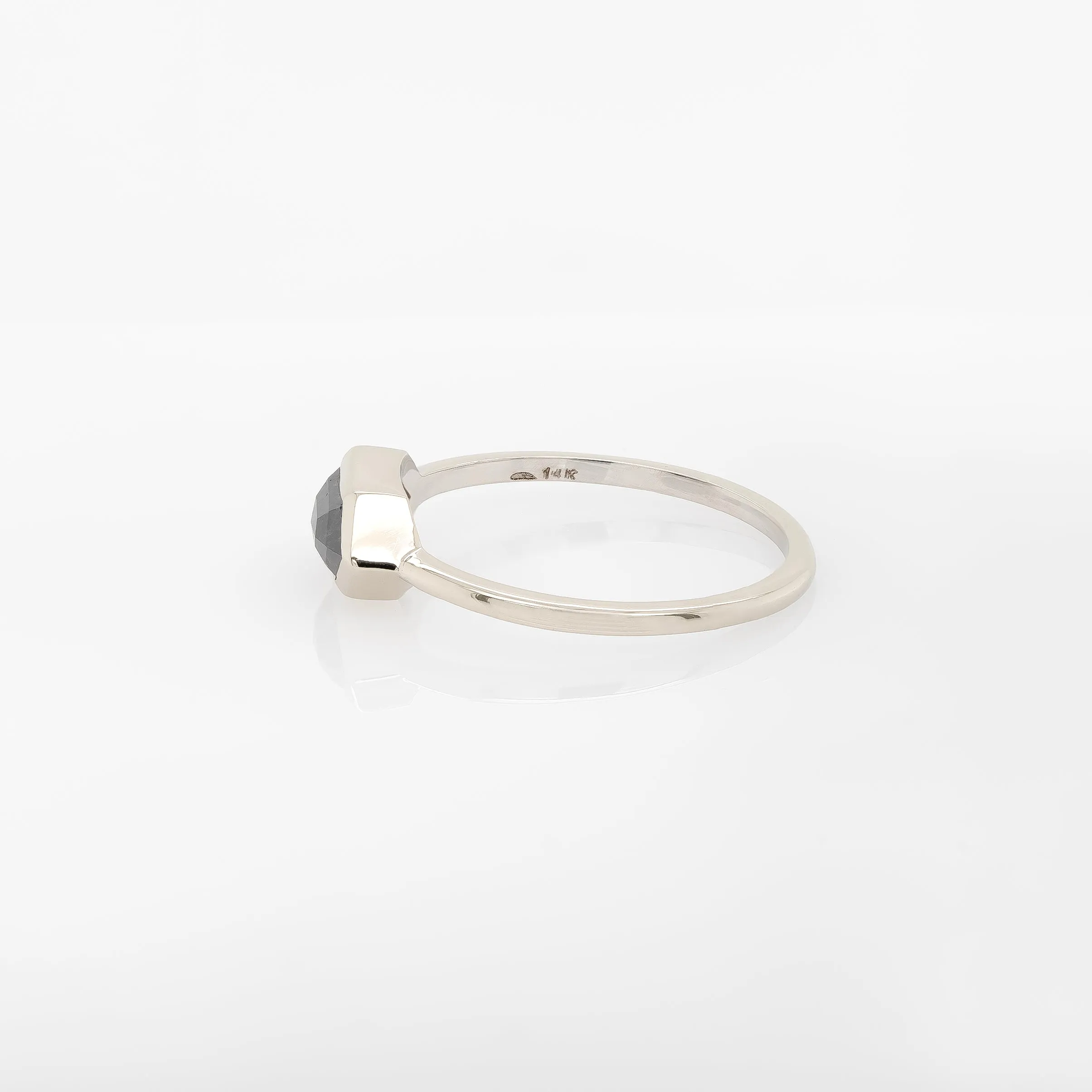 White Gold East-West Hexagonal Salt & Pepper Diamond Solitaire