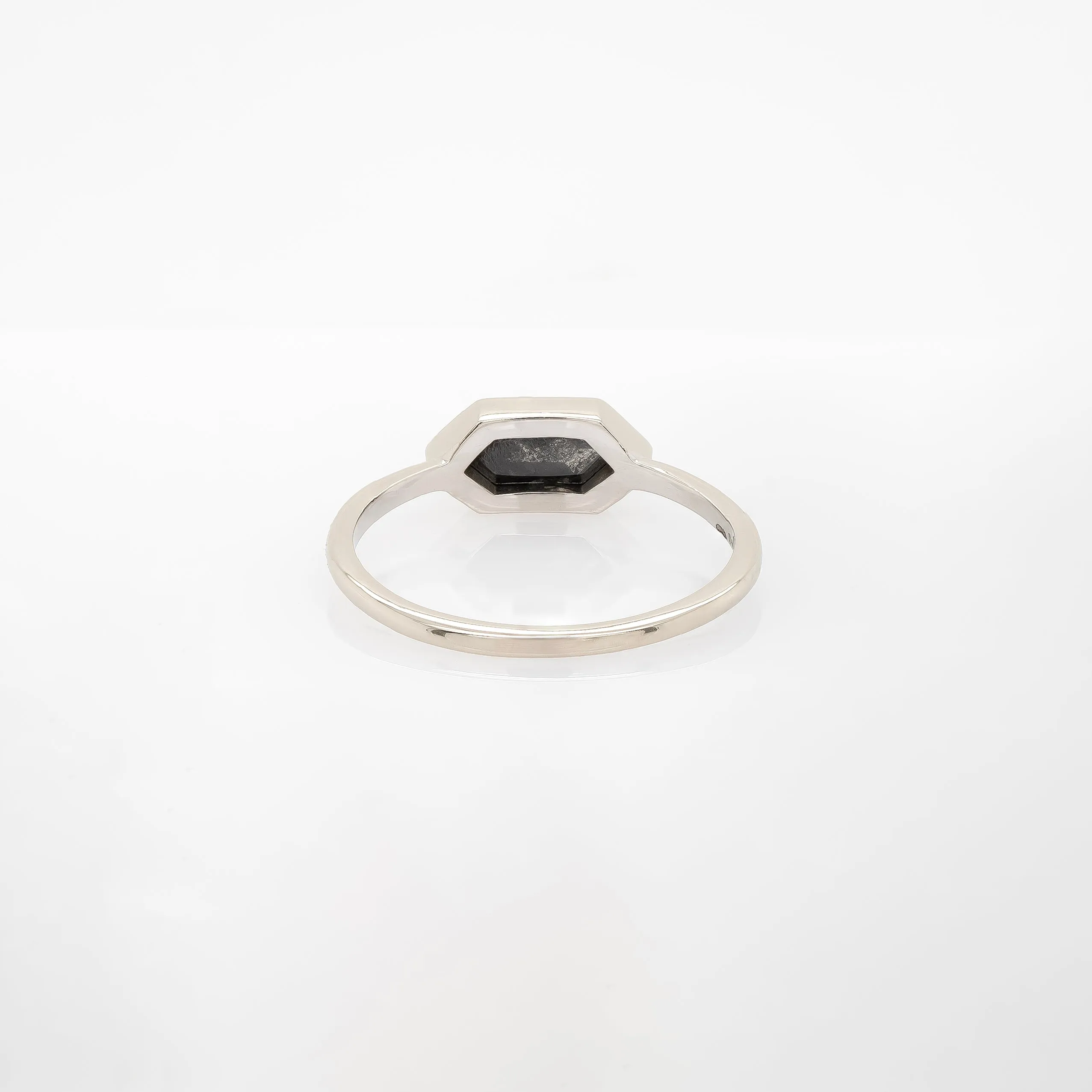 White Gold East-West Hexagonal Salt & Pepper Diamond Solitaire