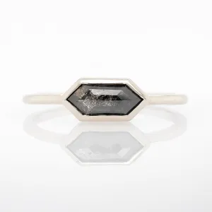 White Gold East-West Hexagonal Salt & Pepper Diamond Solitaire