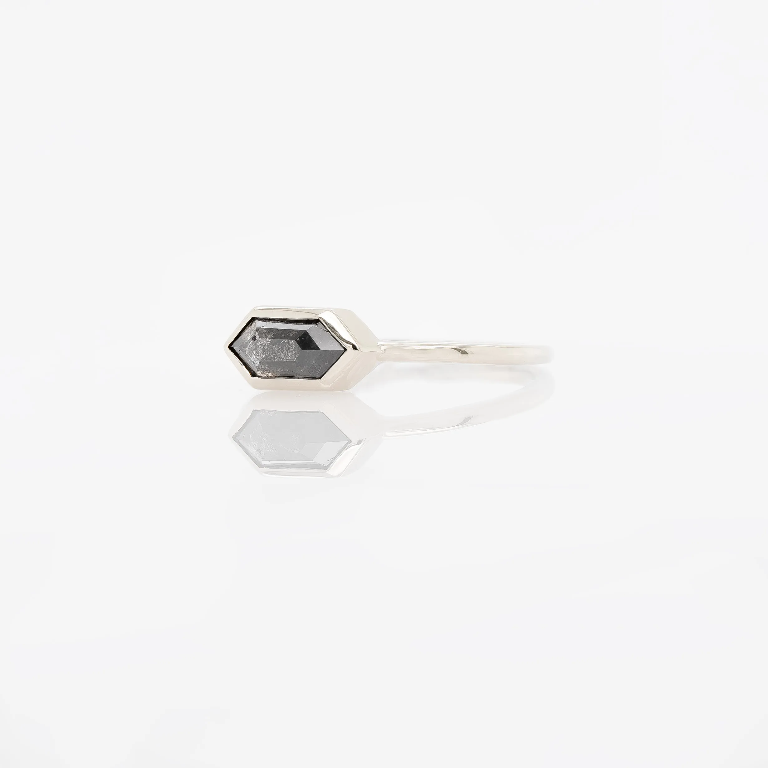 White Gold East-West Hexagonal Salt & Pepper Diamond Solitaire
