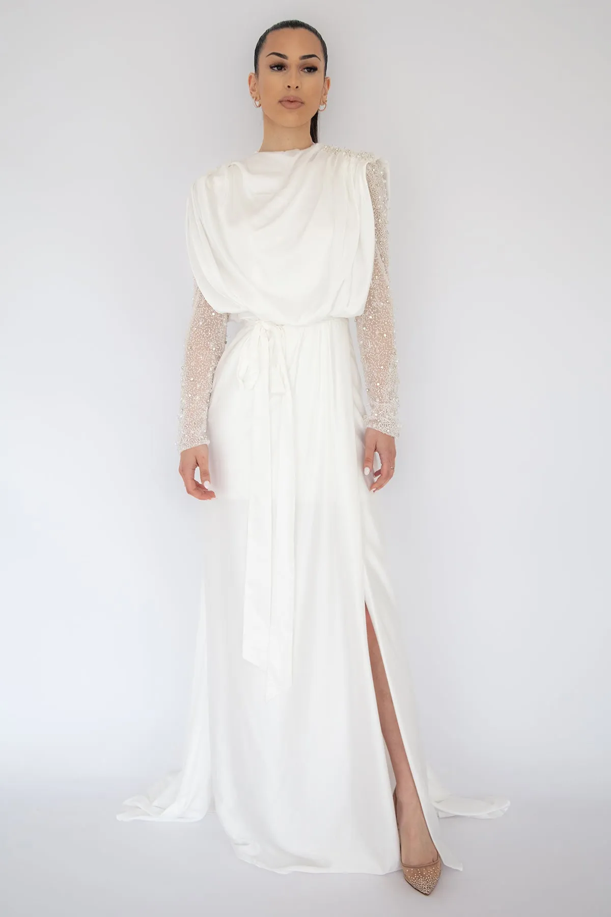 Yasmine Beaded Gown White by HSH