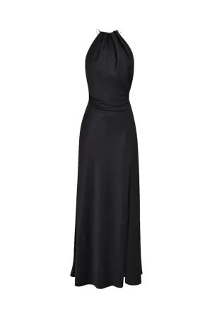 Zanab Black Thigh Slit Maxi Dress by House of CB