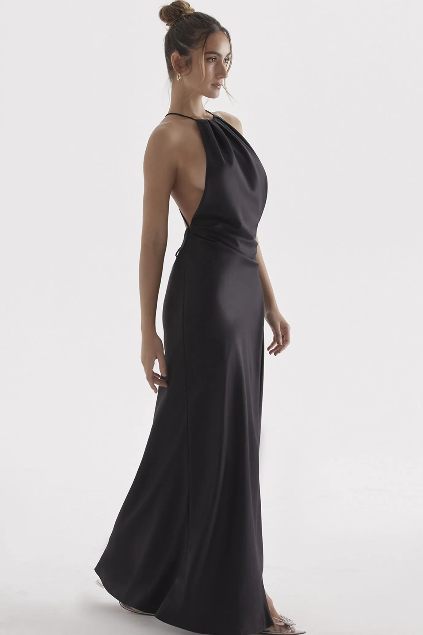 Zanab Black Thigh Slit Maxi Dress by House of CB