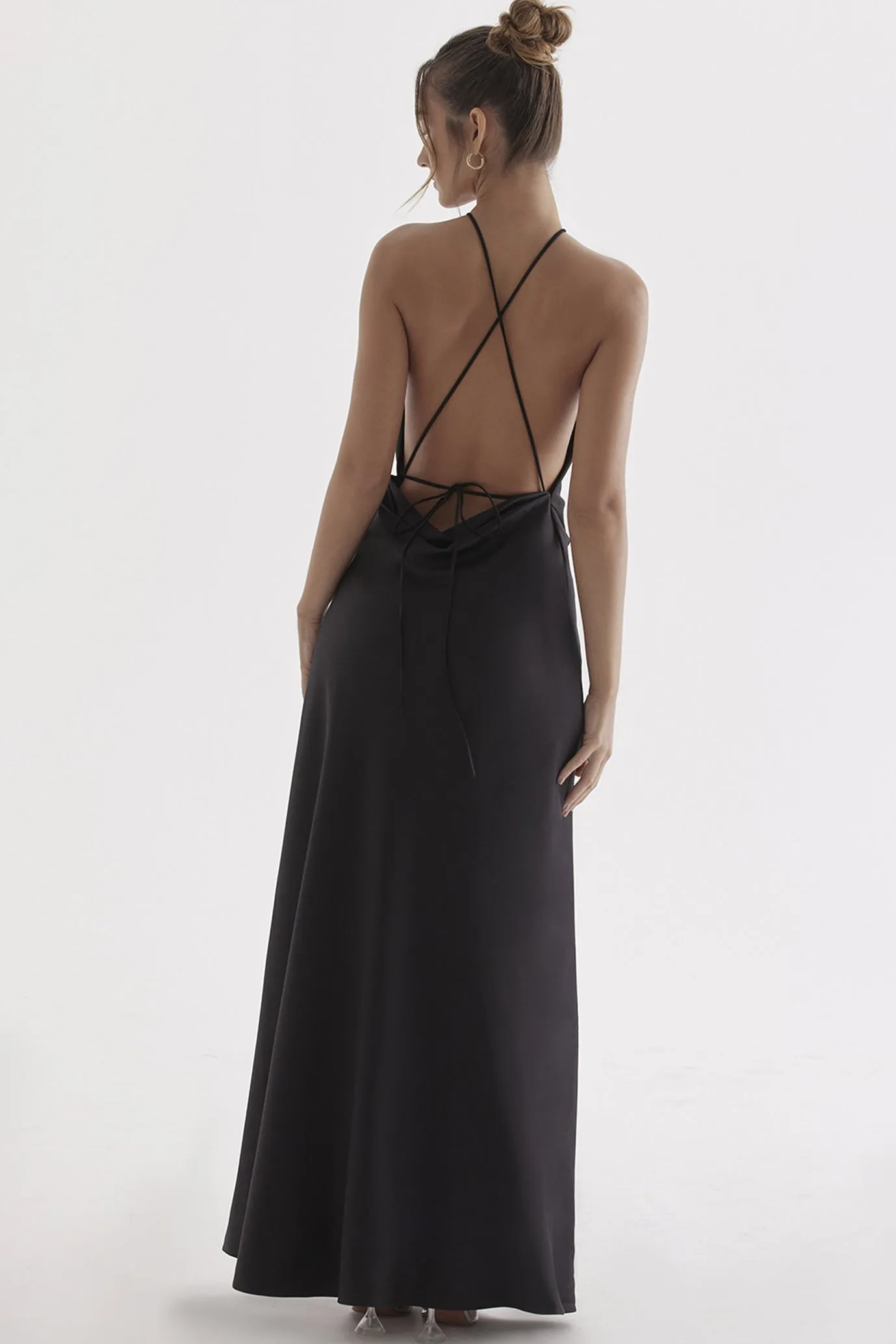 Zanab Black Thigh Slit Maxi Dress by House of CB