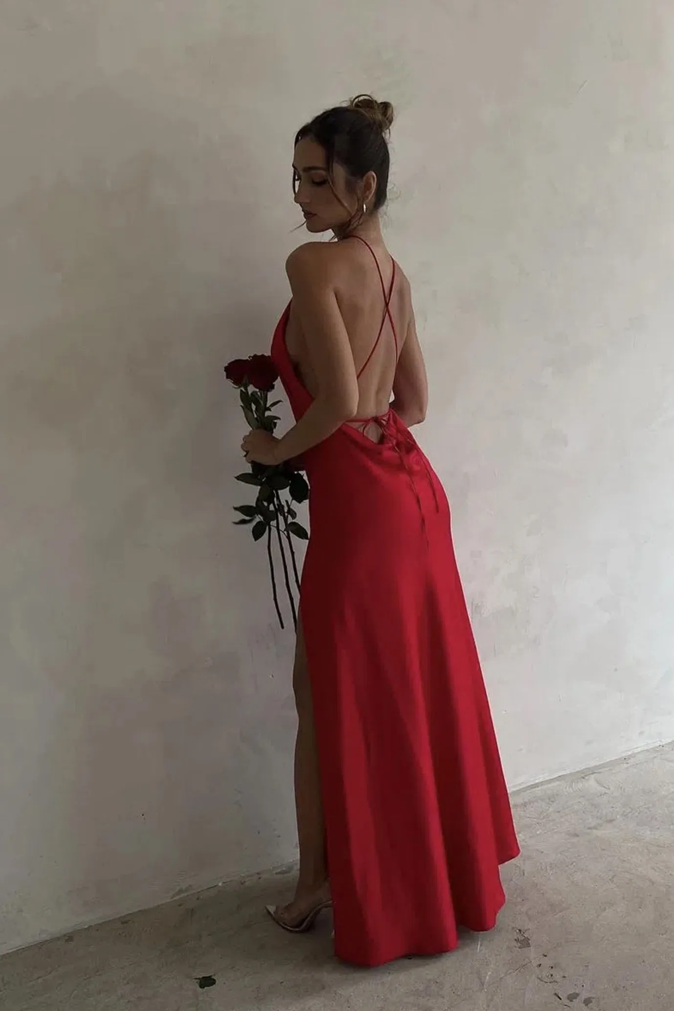 Zanab Red Rose Thigh Slit Maxi Dress by House of CB